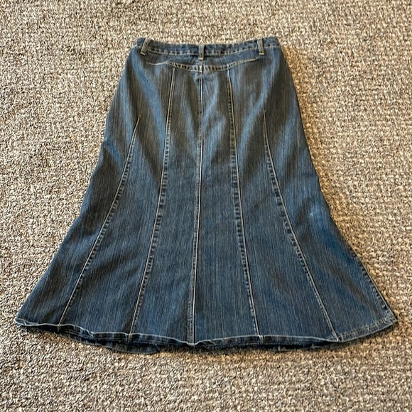 Denim Maxi Skirt Motto Jean Women's 10 Flare Modest Dark Wash Trendy Trumpet - Picture 8 of 11